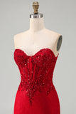 Espartilho de Lantejoulas Bodycon Bodycon Vermelho, Vestido Curto de Regresso a Casa com renda