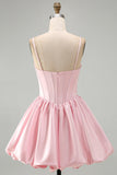 Vestido curto de regresso a casa, Corset A-Line cor-de-rosa, lantejoulas de cetim