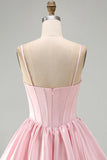 Vestido curto de regresso a casa, Corset A-Line cor-de-rosa, lantejoulas de cetim