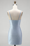 Vestido curto de regresso a casa azul bodycon alças grossas Sweetheart Curto com Missangas