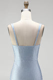 Vestido curto de regresso a casa azul bodycon alças grossas Sweetheart Curto com Missangas