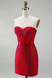 Vestido Curto de Regresso ao Casal, Corset Bodycon Bodycon Vermelho e Borda nas Costas