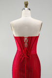 Vestido Curto de Regresso ao Casal, Corset Bodycon Bodycon Vermelho e Borda nas Costas