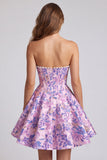 Vestido curto de regresso a casa sem alças Espartilho Floral Jacquard Pérolas Florais de Linha A