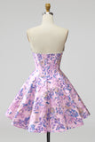 Vestido curto de regresso a casa sem alças Espartilho Floral Jacquard Pérolas Florais de Linha A