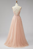 Champanhe Aplicação Floral 3D Decote em V, Vestido Formal Maxi Linha A A-Line Maxi Formal