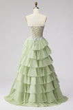 Vestido de Baile de Finalista Longo de Chiffon Verde Claro com Folhos Com Folhos Verde Claro