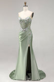 Vestido de Baile de Finalista Longo de Finalistas Verde Verde Claro Espartilho Transparente de Cetim Franzido, com Pedras de Finalistas