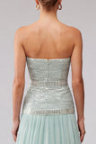 Vestido de baile de finalistas plissado em chiffon A-Line Strapless com contas
