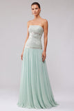 Vestido de baile de finalistas plissado em chiffon A-Line Strapless com contas