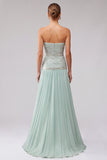 Vestido de baile de finalistas plissado em chiffon A-Line Strapless com contas