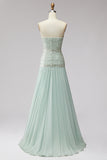 Vestido de baile de finalistas plissado em chiffon A-Line Strapless com contas