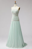 Vestido de baile de finalistas plissado em chiffon A-Line Strapless com contas