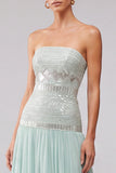Vestido de baile de finalistas plissado em chiffon A-Line Strapless com contas