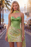 Vestido de Regresso a Casa com Espartilho Bodycon Bodycon Sweetheart Corset, Lantejoulas, com lenço no pescoço