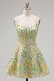 Espartilho verde A-Line Vestido Curto de Finalistas
