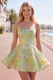 Espartilho verde A-Line Vestido Curto de Finalistas