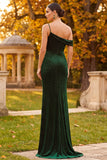 Vestido formal longo com contas franzidas e assimétrico de um ombro com missangas e fenda