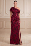 Vestido de mãe da noiva Jacquard Maxi Jacquard de um ombro assimétrico com fenda lateral