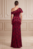 Vestido de mãe da noiva Jacquard Maxi Jacquard de um ombro assimétrico com fenda lateral