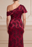 Vestido de mãe da noiva Jacquard Maxi Jacquard de um ombro assimétrico com fenda lateral