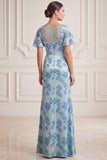 Vestido Maxi Mother of the Bride Maxi Mother of the Bride, Vestido Cinzento Azul, Decote em V, Decote em V