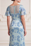 Vestido Maxi Mother of the Bride Maxi Mother of the Bride, Vestido Cinzento Azul, Decote em V, Decote em V