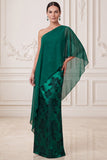Vestido Maxi de Mãe da Noiva, Maxi Mãe da Noiva com Capa de Cetim Verde Escuro Verde Escuro e Capa
