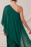 Vestido Maxi de Mãe da Noiva, Maxi Mãe da Noiva com Capa de Cetim Verde Escuro Verde Escuro e Capa