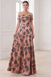 Vestido Maxi Mãe da Noiva com estampado laranja em linha A