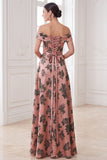 Vestido Maxi Mãe da Noiva com estampado laranja em linha A