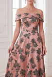 Vestido Maxi Mãe da Noiva com estampado laranja em linha A