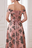 Vestido Maxi Mãe da Noiva com estampado laranja em linha A