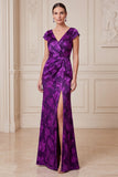 Vestido de mãe da noiva, vestido de mãe da noiva, vestido de decote em V de cetim em forma de v, roxo escuro e decote em V