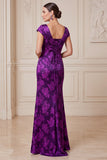 Vestido de mãe da noiva, vestido de mãe da noiva, vestido de decote em V de cetim em forma de v, roxo escuro e decote em V