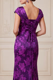 Vestido de mãe da noiva, vestido de mãe da noiva, vestido de decote em V de cetim em forma de v, roxo escuro e decote em V