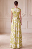 Vestido verde de decote em V, estampado em V, com estampado e franzidos de mãe da noiva