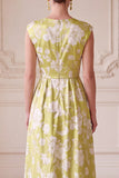 Vestido verde de decote em V, estampado em V, com estampado e franzidos de mãe da noiva
