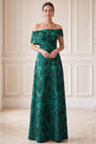 Jacquard Maxi Vestido Mãe da Noiva Verde Escuro Verde Escuro A-Line Off the Shoulder