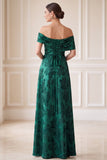Jacquard Maxi Vestido Mãe da Noiva Verde Escuro Verde Escuro A-Line Off the Shoulder