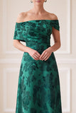 Jacquard Maxi Vestido Mãe da Noiva Verde Escuro Verde Escuro A-Line Off the Shoulder