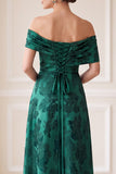 Jacquard Maxi Vestido Mãe da Noiva Verde Escuro Verde Escuro A-Line Off the Shoulder
