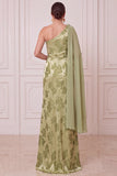 Capa verde de chiffon de um ombro drapeado Maxi Estampado Vestido de Mãe da Noiva com Flor 3D