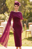 Vestido de mãe da noiva com bainha bordô com missangas 3D e drapeado