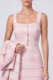 Vestido de trabalho Midi Midi de 2 peças, de um só peito com pico e abotoamento simples
