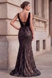 Vestido longo de baile de finalistas com veludo de veludo em V com decote em V em forma de sereia preta