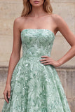Vestido Longo de Baile Floral Verde Verde A-Line Strapless sem lantejoulas