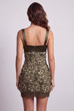 Vestido de cocktail curto de cocktail com gola quadrada decote de cetim com gola quadrada oliva