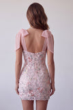 Blush Lantejoulas Bordados Tiras grossas Bodycon Vestido Cocktail Curto