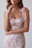 Blush Lantejoulas Bordados Tiras grossas Bodycon Vestido Cocktail Curto